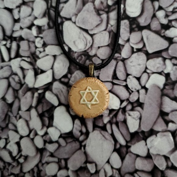Handmade Ceramic Light Caramel Star of David Pendant Necklace - Picture 10 of 10